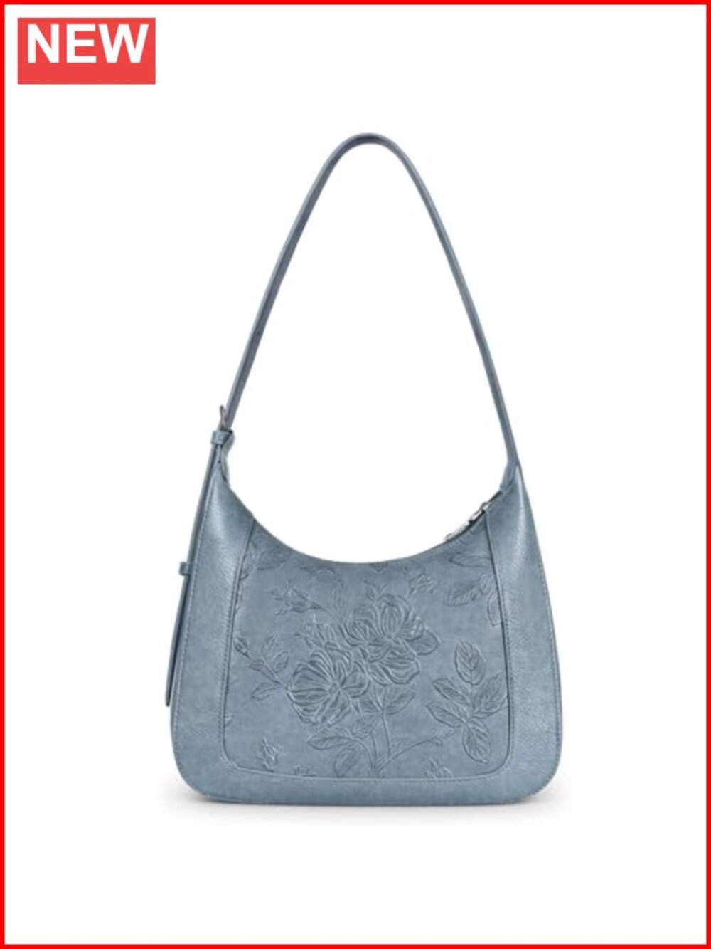 Vegan Leather Crescent Shoulder Bag Floral Embossed Hobo Purse